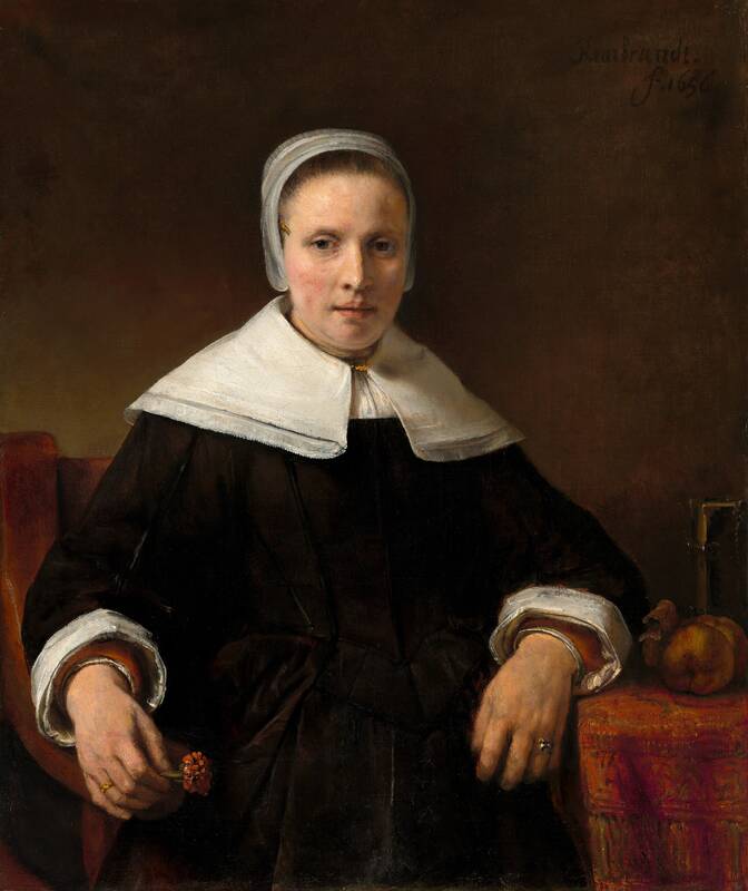 A Woman Holding a Pink by Rembrandt van Rijn, 1656