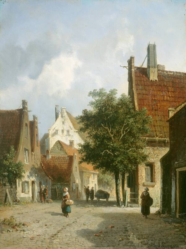 Amsterdam Street Scene by Adrianus Eversen, 1818 - 1897