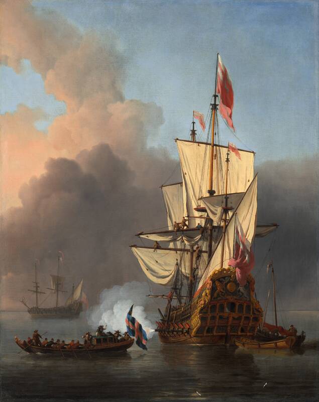 An English Warship Firing a Salute by Willem van de Velde the Younger, 1673