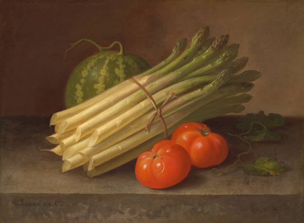 Asparagus, Tomatoes, and a Squash by Paul Lacroix, 1865
