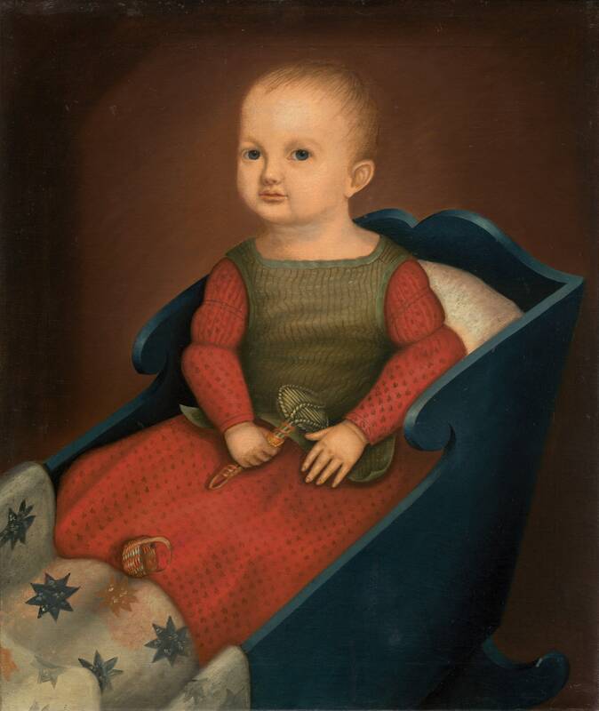 Baby in Blue Cradle by American 19th Century, c. 1840