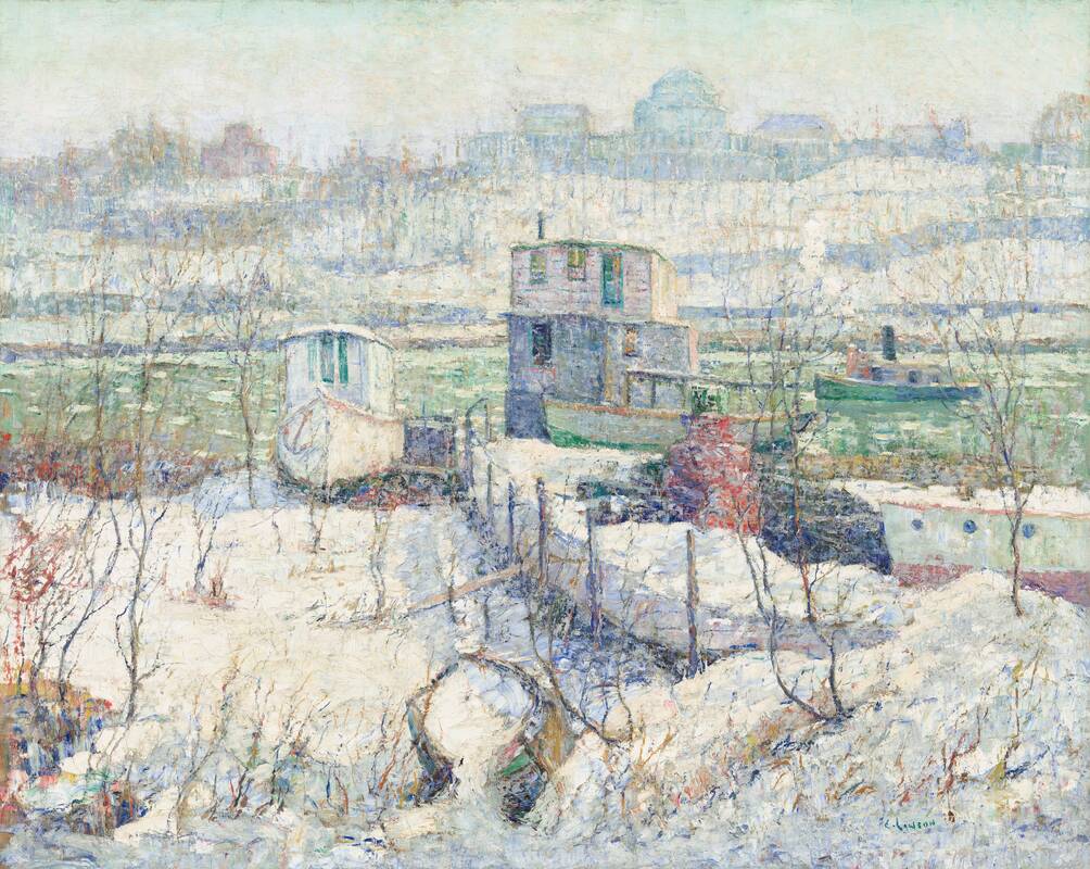 Boathouse, Winter, Harlem River by Ernest Lawson, c. 1916