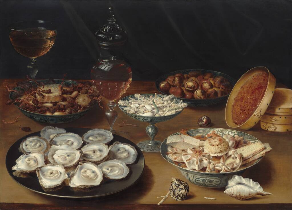 Dishes with Oysters, Fruit, and Wine by Osias Beert the Elder, c. 1620/1625