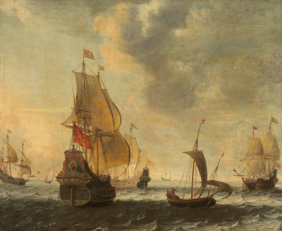 Dutch Ships in a Lively Breeze by Anonymous Artist, probably 1650s