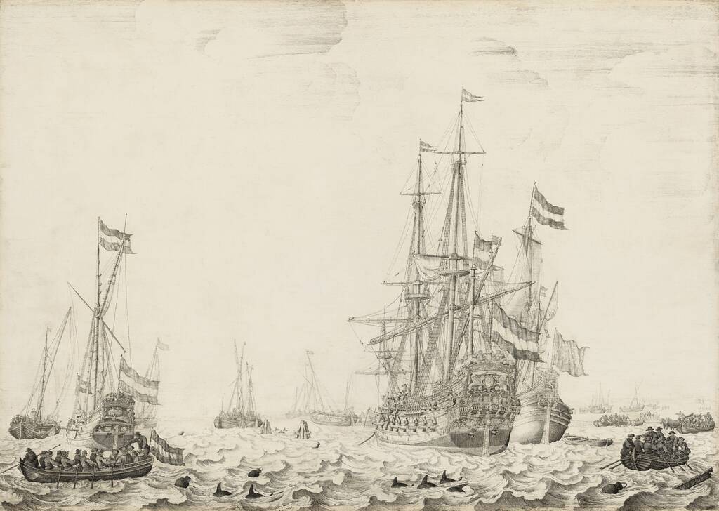 Dutch Ships near the Coast by Willem van de Velde the Elder, early 1650s