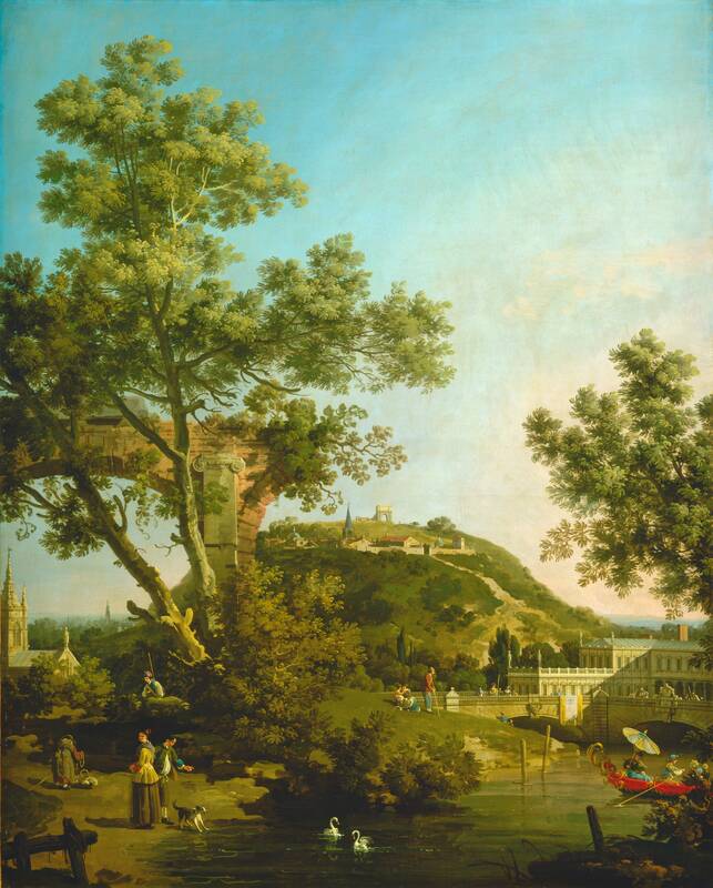 English Landscape Capriccio with a Palace by Canaletto, c. 1754
