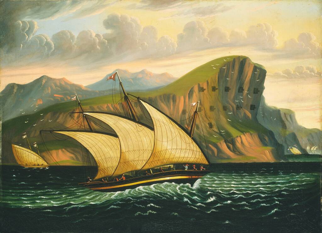Felucca off Gibraltar by Thomas Chambers, mid 19th century