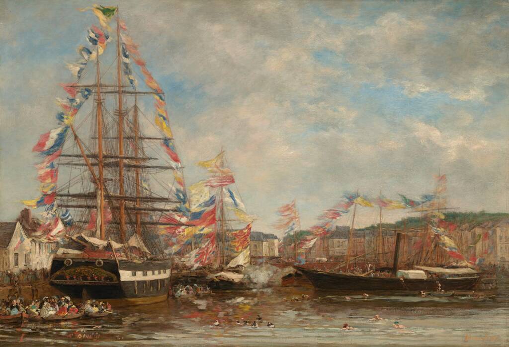 Festival in the Harbor of Honfleur by Eugène Boudin, 1858