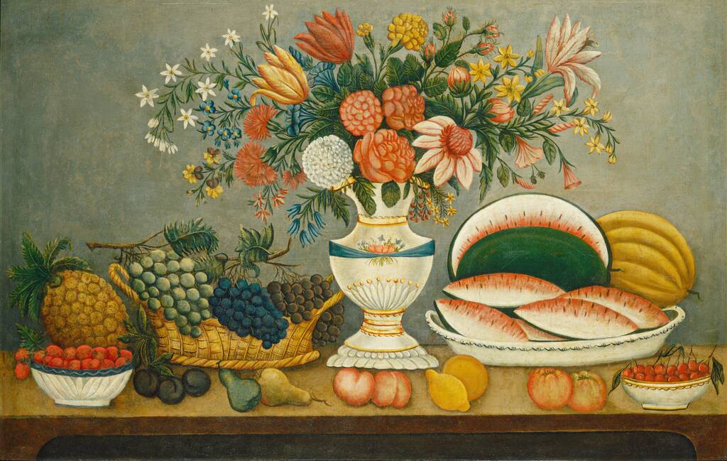 Fruit and Flowers by American 19th Century, mid 19th century