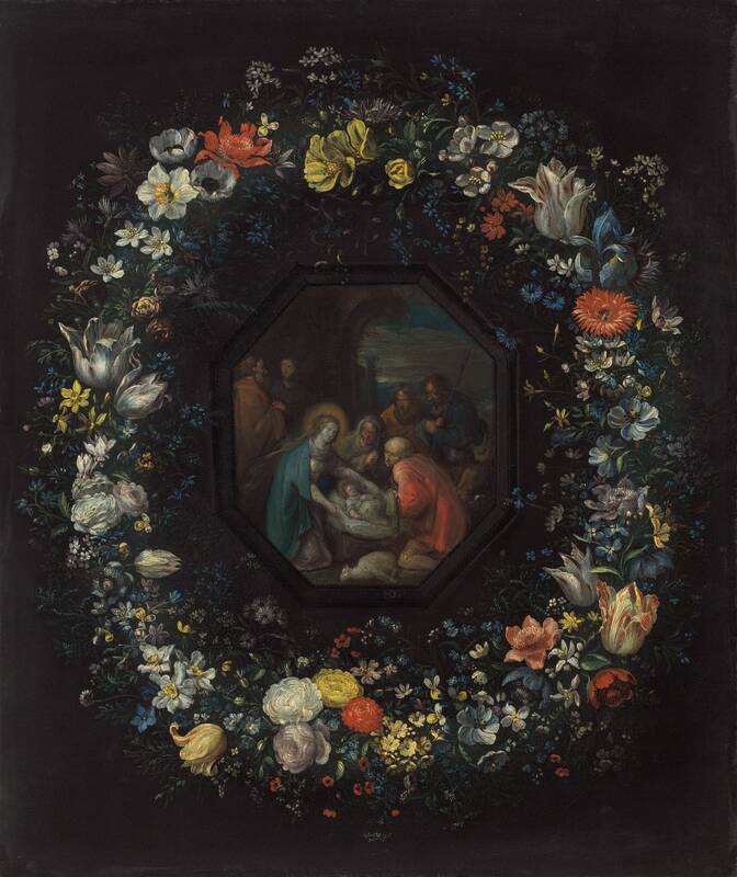 Garland of Flowers with Adoration of the Shepherds by Frans Francken the Younger, c. 1625/1630