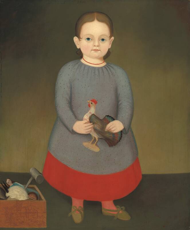 Girl with Toy Rooster by American 19th Century, c. 1840