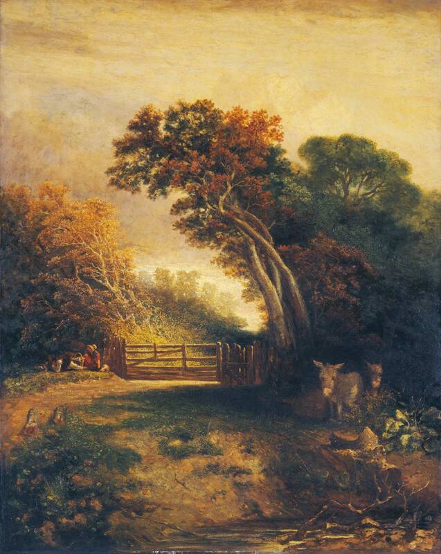 Landscape with Picnickers and Donkeys by a Gate by Joseph Paul, c. 1830-1880