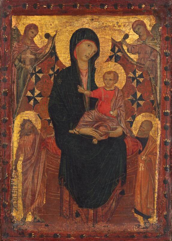 Madonna and Child with Saint John the Baptist, Saint Peter, and Two Angels by Tuscan 13th Century, c. 1290
