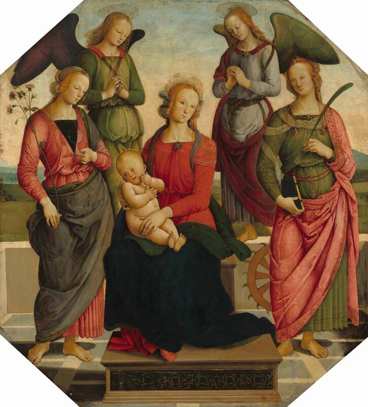 Madonna and Child with Two Angels, Saint Rose, and Saint Catherine of Alexandria by School of  Perugino, early 16th century