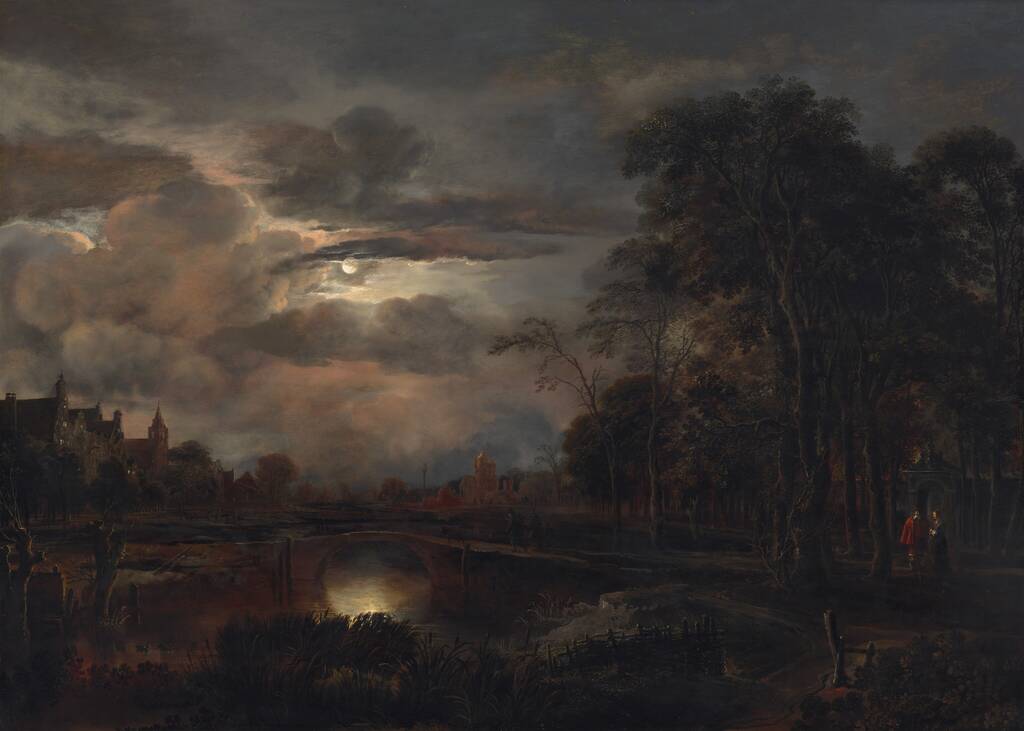 Moonlit Landscape with Bridge by Aert van der Neer, probably 1648/1650