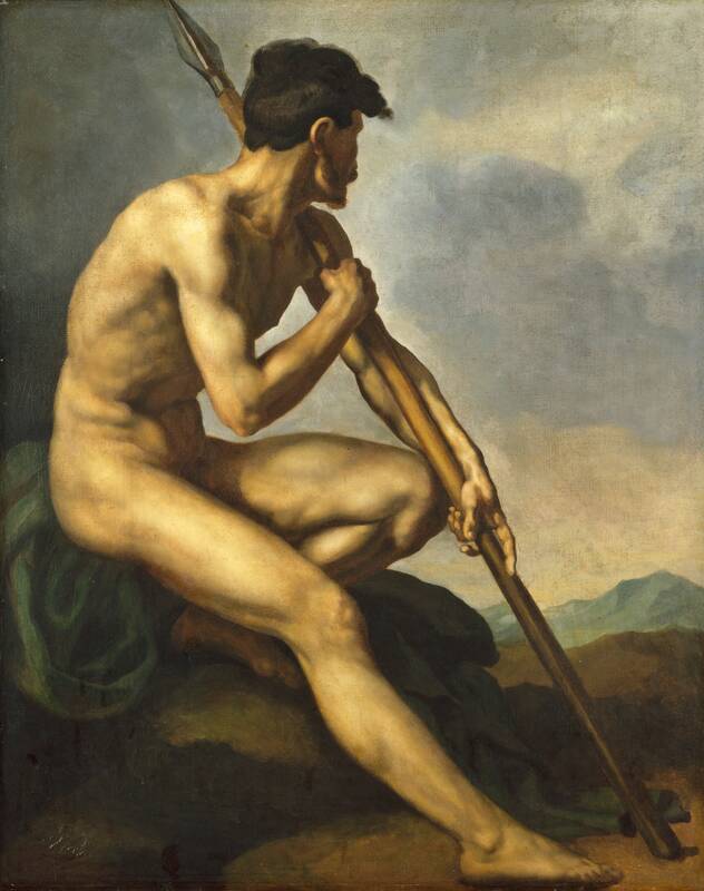 Nude Warrior with a Spear by Théodore Gericault, c. 1816