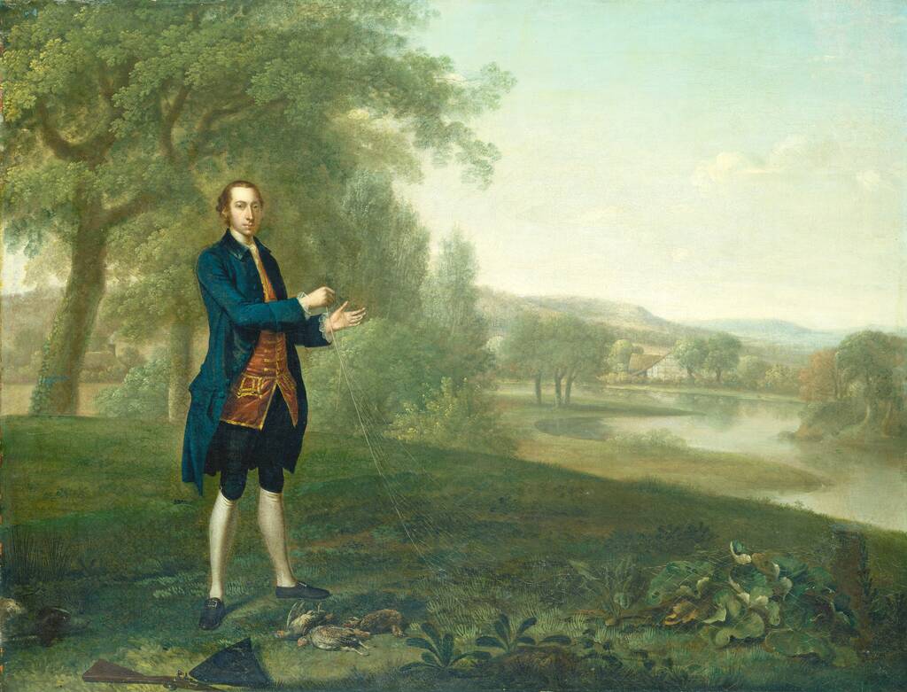 Portrait of a Gentleman Netting Partridges by Arthur Devis, 1756