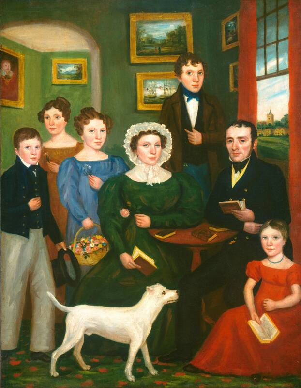 Portrait of an Unknown Family with a Terrier by British 19th Century, c. 1825/1835