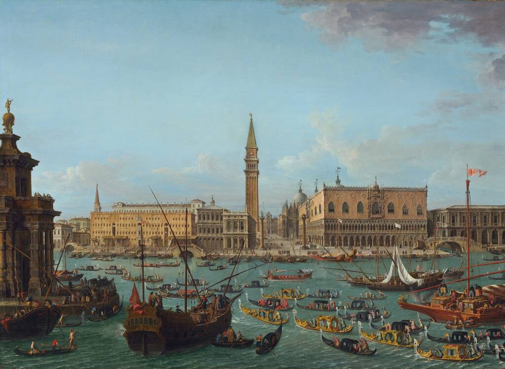 Procession of Gondolas in the Bacino di San Marco, Venice by Antonio Joli, 1742 or after