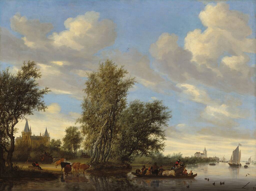 River Landscape with Ferry by Salomon van Ruysdael, 1649