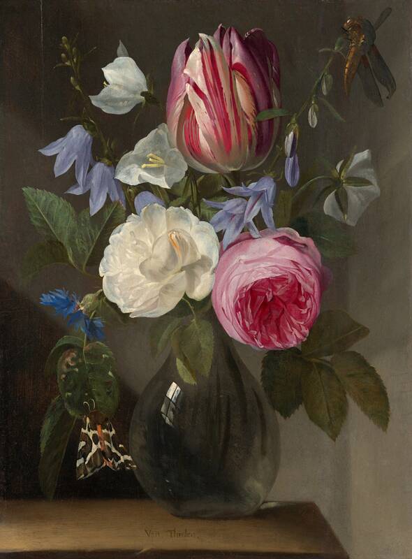 Roses and a Tulip in a Glass Vase by Jan Philips van Thielen, c. 1650/1660