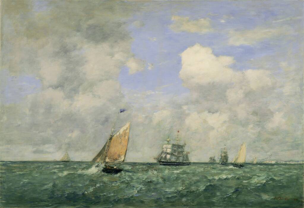 Ships and Sailing Boats Leaving Le Havre by Eugène Boudin, 1887