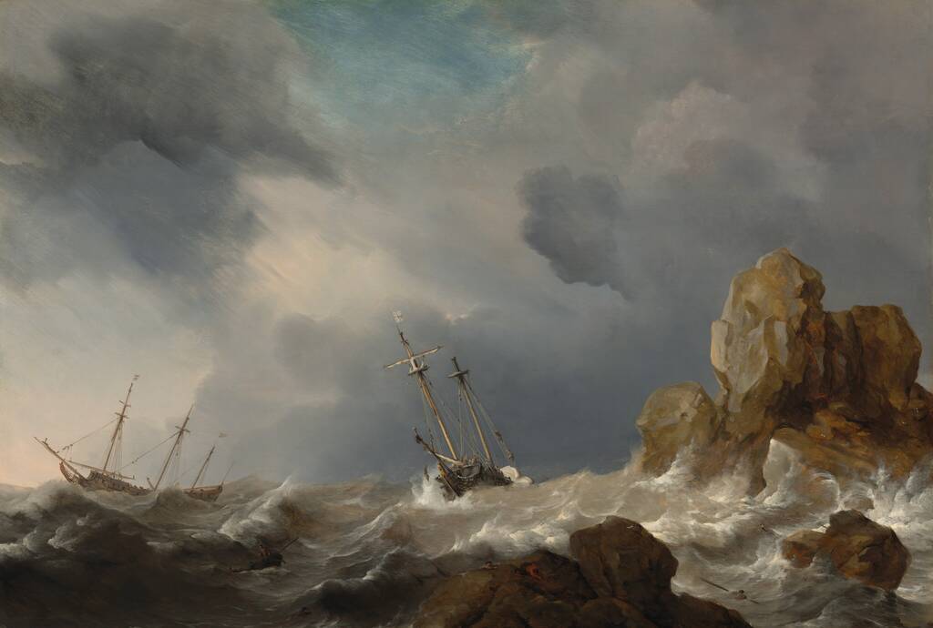 Ships in a Gale by Willem van de Velde the Younger, 1660