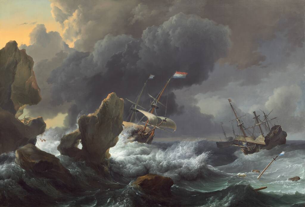 Ships in Distress off a Rocky Coast by Ludolf Backhuysen, 1667