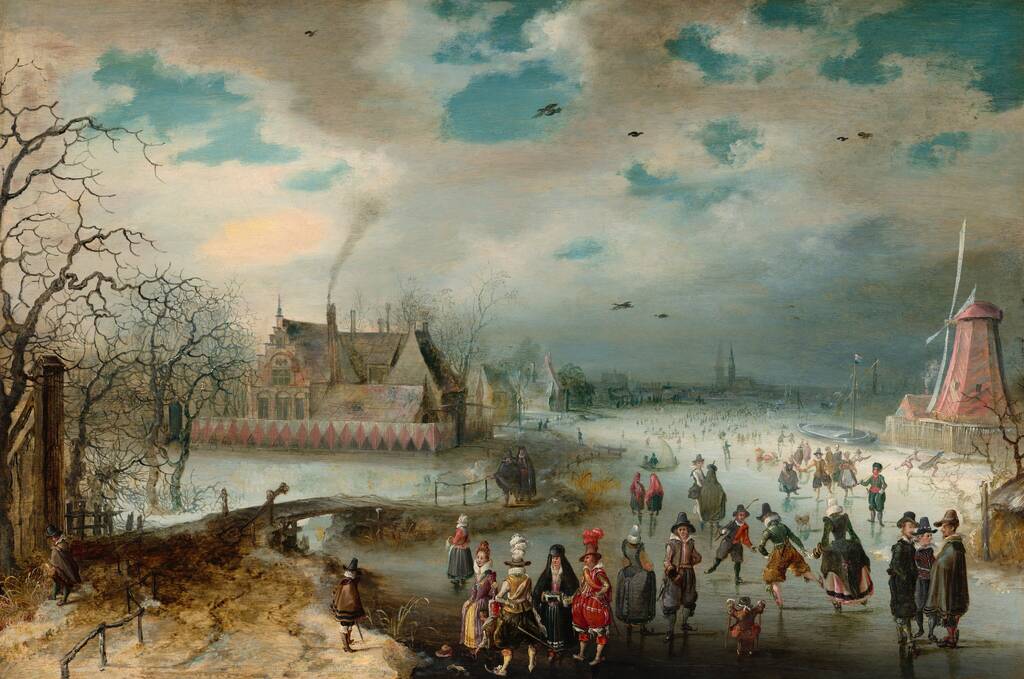 Skating on the Frozen Amstel River by Adam van Breen, 1611