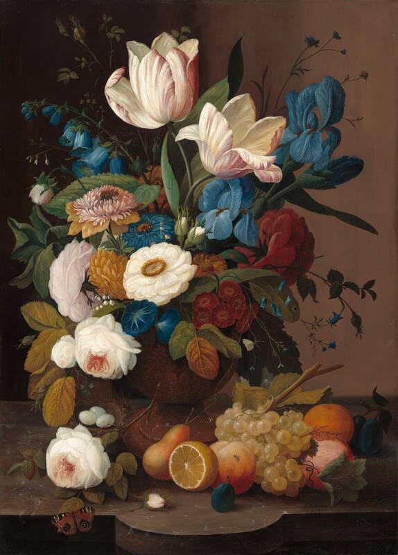 Still Life, Flowers, and Fruit by Severin Roesen, 1848