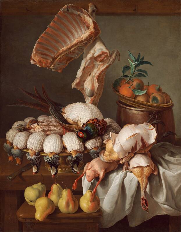 Still Life with Dressed Game, Meat, and Fruit by Alexandre-François Desportes, 1734