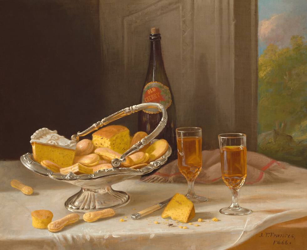 Still Life with Silver Cake Basket by John F. Francis, 1866