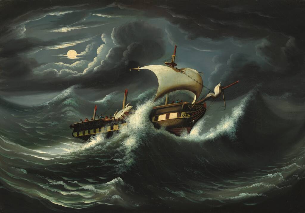 Storm-Tossed Frigate by Thomas Chambers, mid 19th century