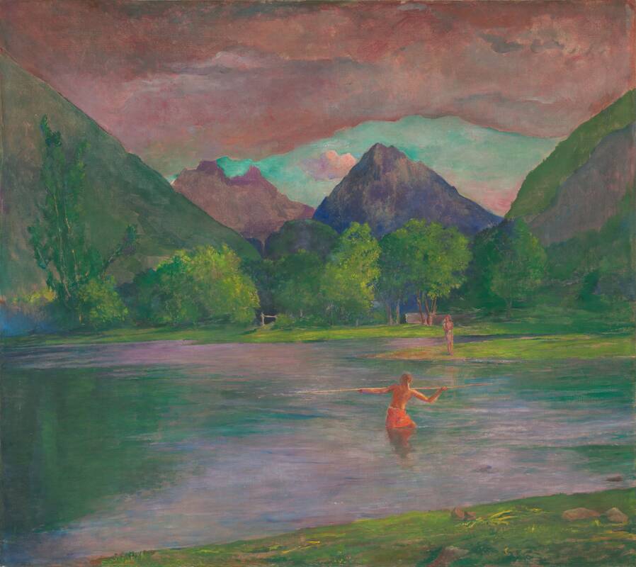 The Entrance to the Tautira River, Tahiti. Fisherman Spearing a Fish by John La Farge, c. 1895