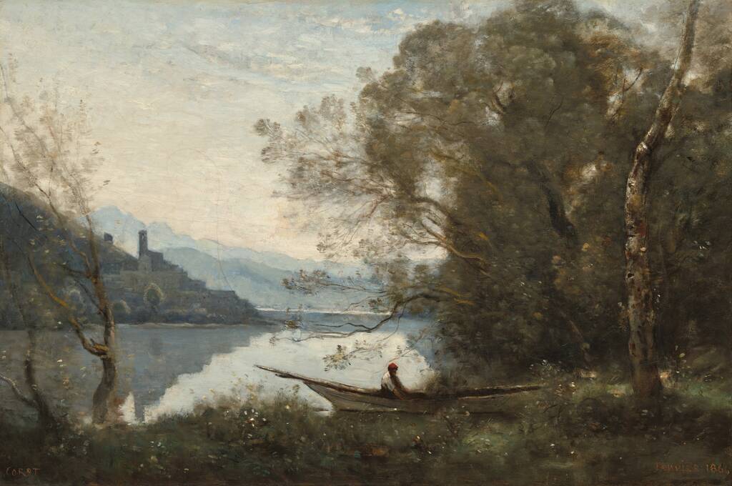 The Moored Boatman: Souvenir of an Italian Lake by Jean-Baptiste-Camille Corot, 1861
