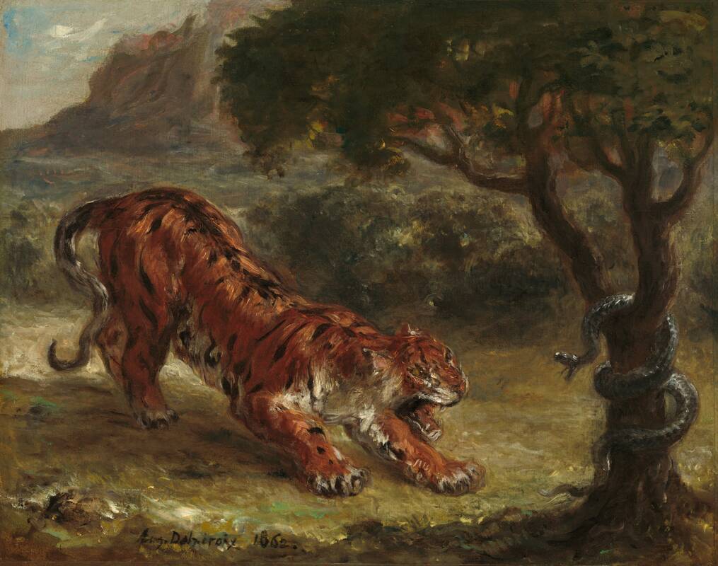 Tiger and Snake by Eugène Delacroix, 1862