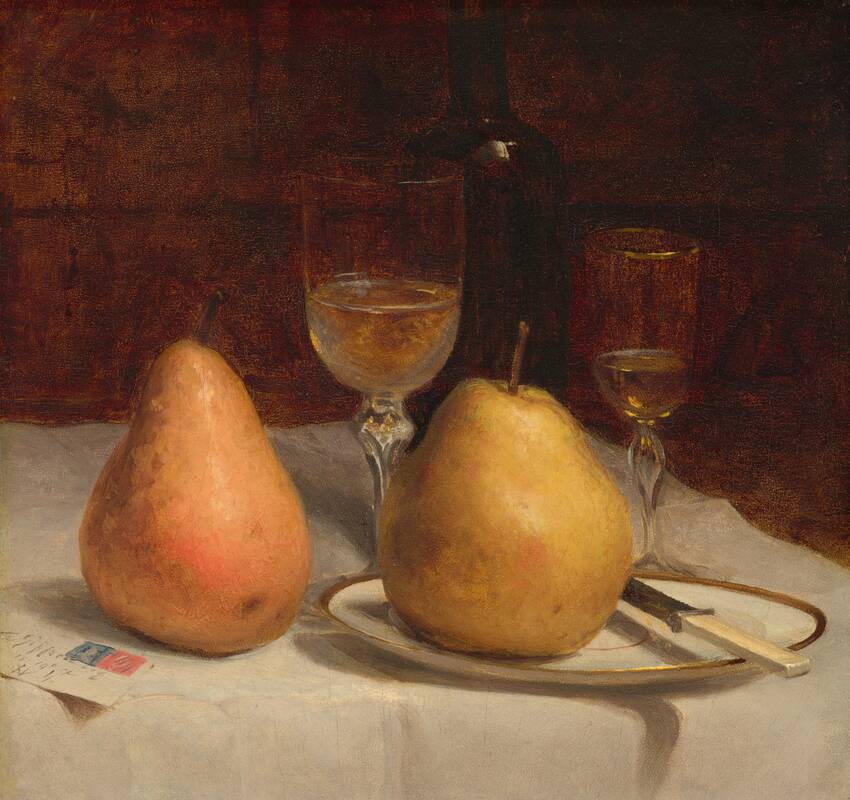 Two Pears on a Tabletop by Sanford Robinson Gifford, c. 1866