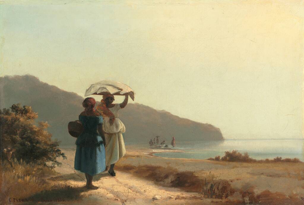 Two Women Chatting by the Sea, St. Thomas by Camille Pissarro, 1856