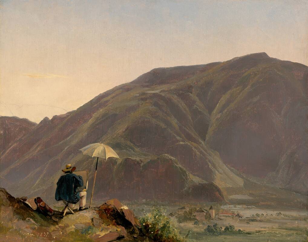 View of Bozen with a Painter by Jules Coignet, 1837