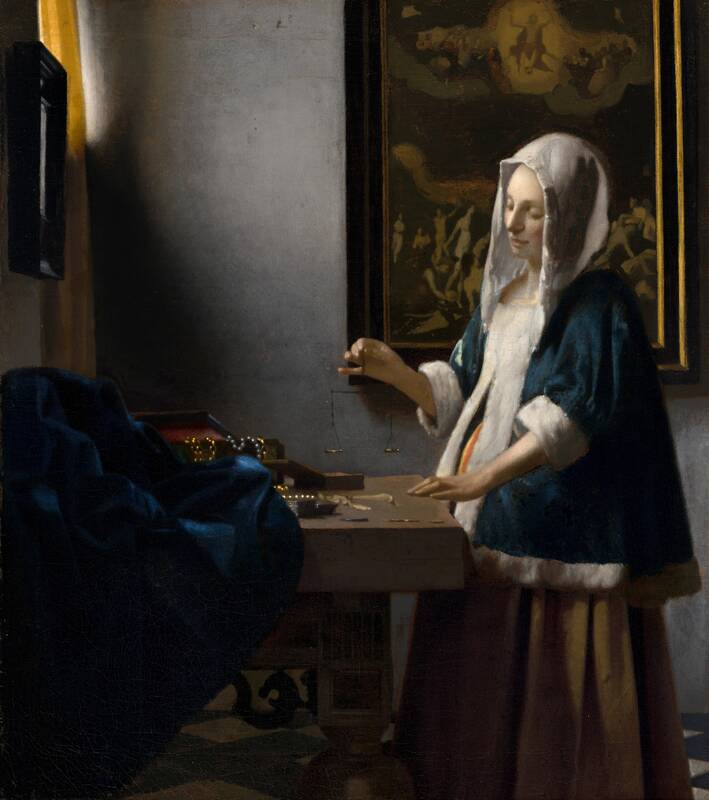 Woman Holding a Balance by Johannes Vermeer, c. 1664