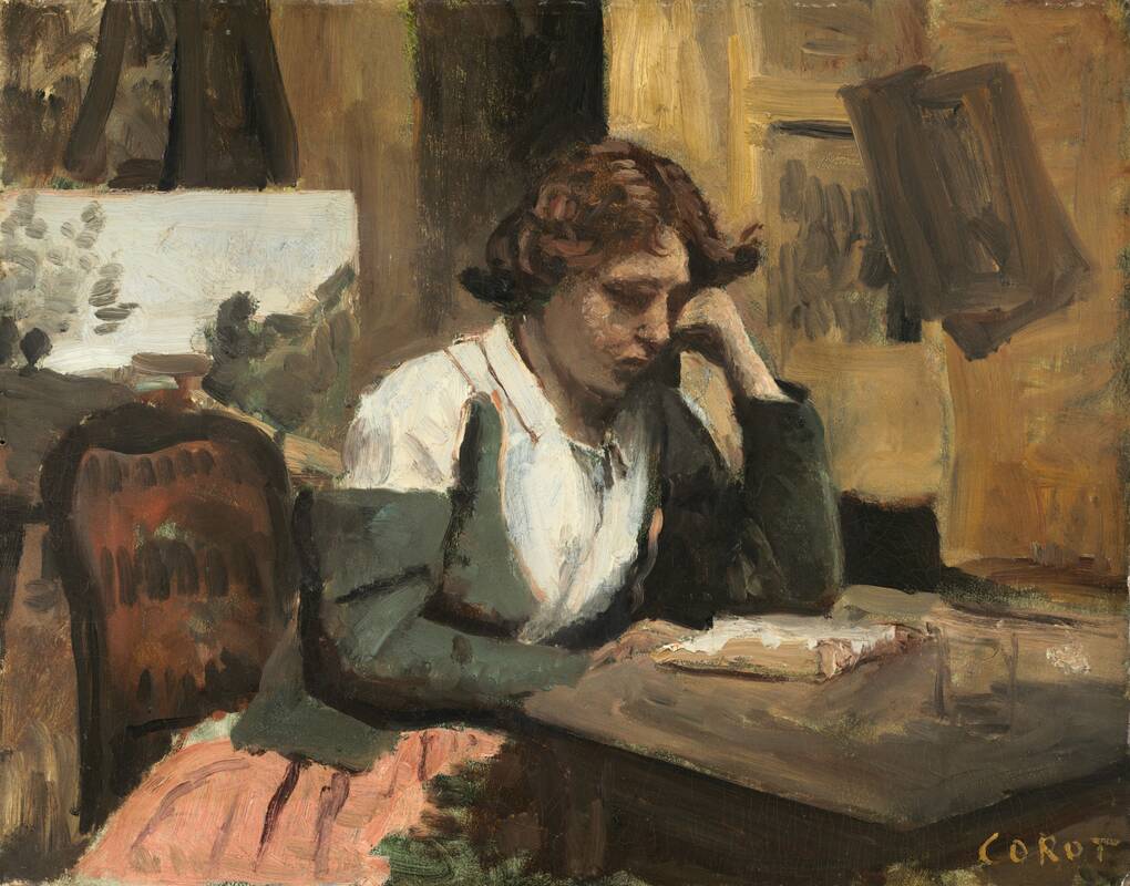 Woman Reading in the Studio by Jean-Baptiste-Camille Corot, c. 1868