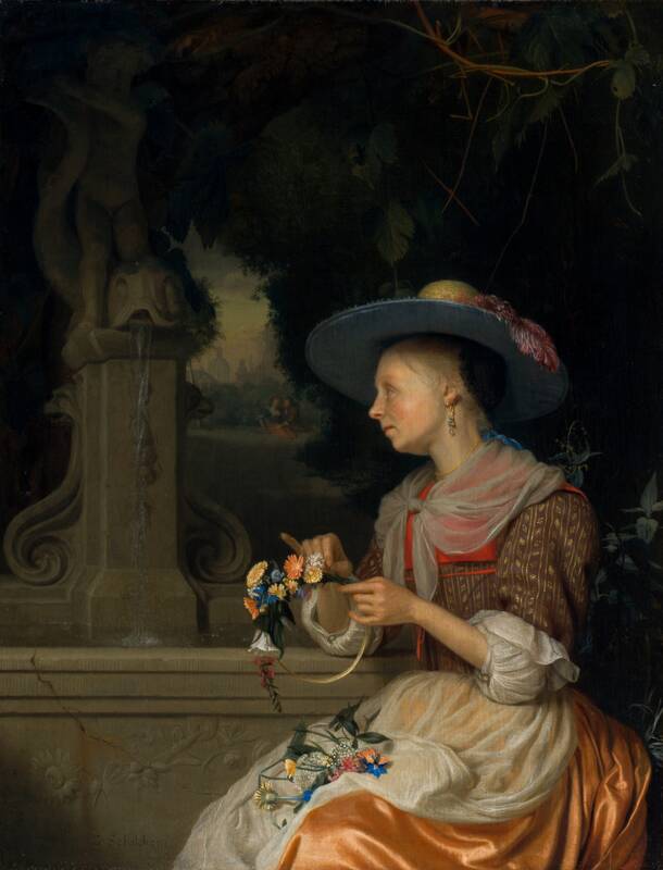 Woman Weaving a Crown of Flowers by Godefridus Schalcken, c. 1675/1680